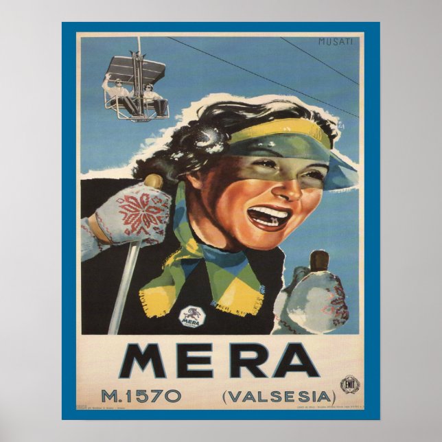 Vintage Ski poster,   Mera, Valsesia Poster (Vorne)