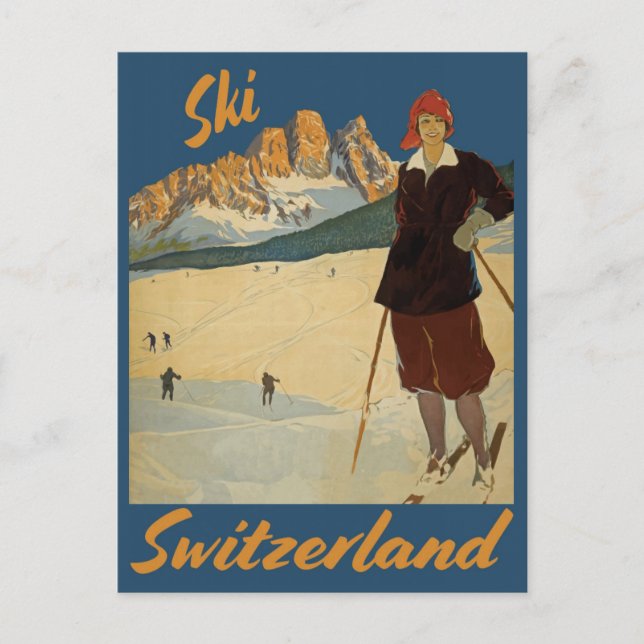 Vintage Ski Schweiz Schweizer Alpen Postkarte (Vorderseite)