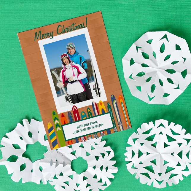 Vintage Skier Custom Foto Feiertagskarte (Von Creator hochgeladen)