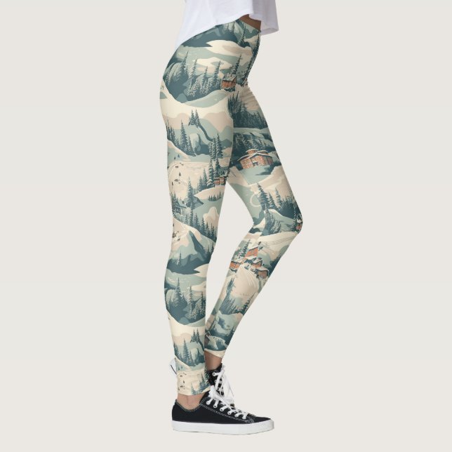 Vintage Skihütten in Woods Blue Leggings (Rechts)