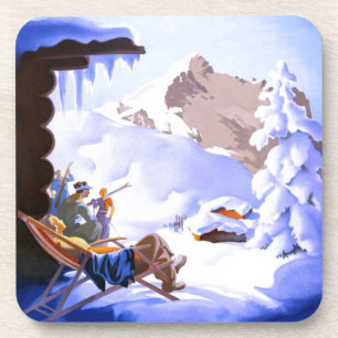 Vintage-Skiplakat, Alpensonderzüge, Deutschland Getränkeuntersetzer