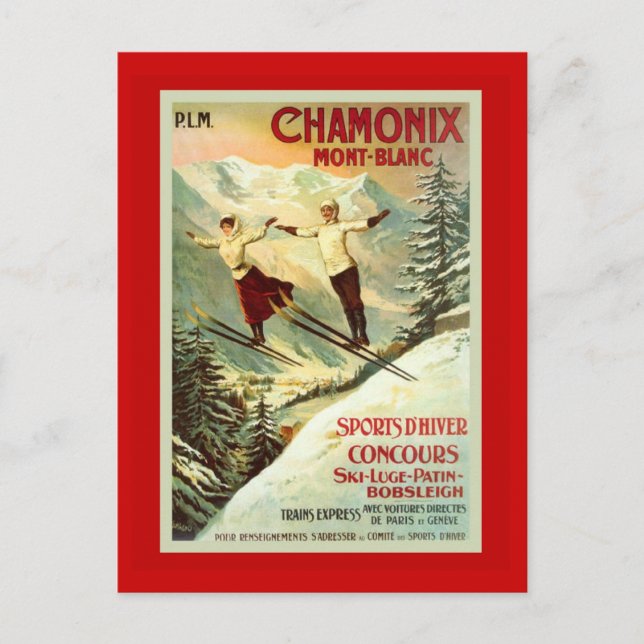 Vintage-Skiplakat, Chamonix, Mt Blanc Postkarte (Vorderseite)