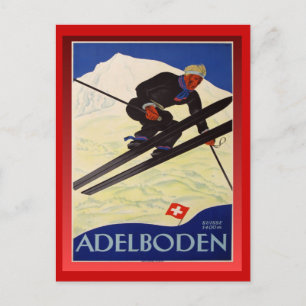Vintage-Skiposter, Schweiz, Adelboden Postkarte