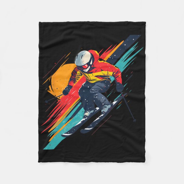 Vintage-Skirennfahrer-Design - Retro  Fleecedecke (Vorderseite)