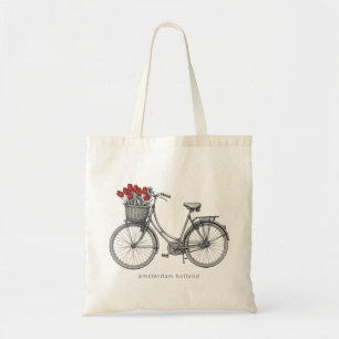 Vintage-Skizze Fahrrad mit roten Tulpen Tragetasche