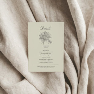 Vintage-Skizzen Blumen Hochzeitsdetails Begleitkarte