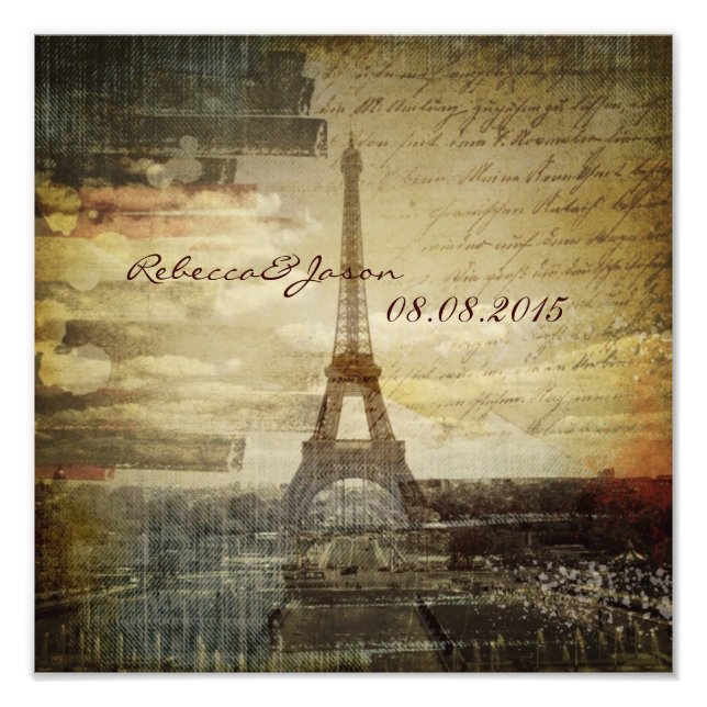 Vintage Skripte Paris Eiffel Tower Wedding Fotodruck (Vorne)