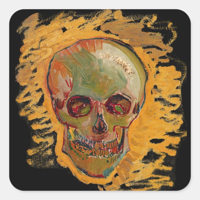 Vintage Skull-Malerei von Van Gogh Quadratischer Aufkleber (Vorderseite)