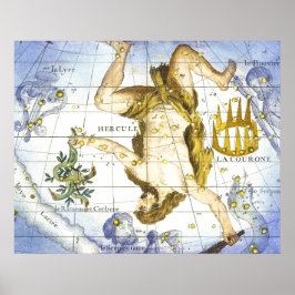 Vintage Sky Map Constellation of Hercules Poster