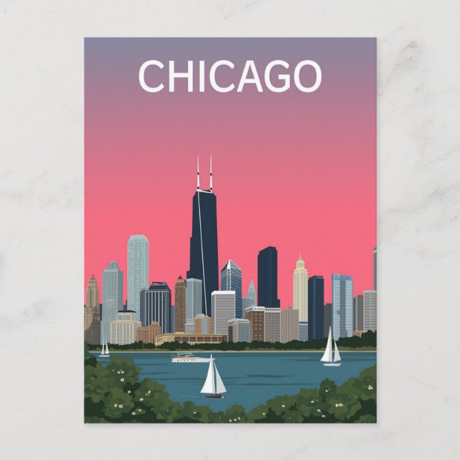 Vintage Skyline-Reise nach Chicago Postkarte (Vorderseite)