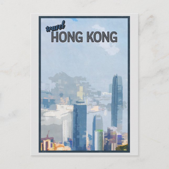 Vintage Skyline-Reise nach Hong Kong Postkarte (Vorderseite)