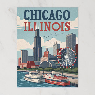Vintage Skyline von Chicago Illinois Postkarte