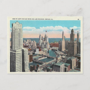 Vintage Skyline von Chicago Loop Postkarte