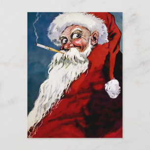 Vintage Smoking Santa Weihnachten Postkarte