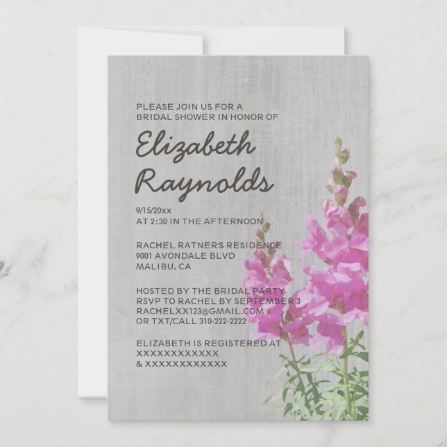 Vintage Snapdragon Brautparty-Einladungen Einladung (Vorderseite)