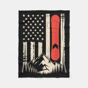 Vintage-Snowboard-Berg-Amerikanische-Flagge-Design Fleecedecke