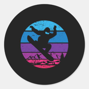 Vintage-Snowboard-Snowboardfahren-Silhouette I Ret Runder Aufkleber