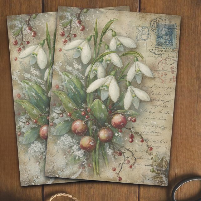 Vintage Snowdrop and Berry Bouquet Decoupage  Seidenpapier (Von Creator hochgeladen)