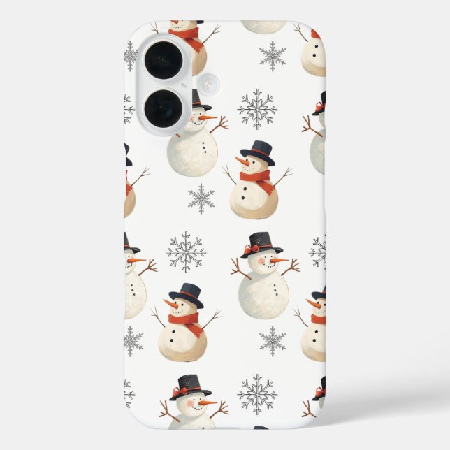 Vintage Snowman Christmas Snowflakes iPhone Case (Rückseite)