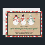 Vintage Snowman Weihnachts-Party Einladung<br><div class="desc">Mit dieser niedlichen Vintagen Schneemann Weihnachts-Party Einladung laden Sie zu Ihrem Weihnachtsfest ein. Dieses bezaubernde Design zeigt drei bezaubernde Schneemänner Vintagen Stils,  von denen jeder mit klassischem Urlaubsjubiläum übernachtet. Es ist eine wärmende Art,  die Ferienzeit einzuläuten und dauerhafte Erinnerungen mit den Angehörigen zu schaffen." ⛄ 🎄 🎉 💌</div>