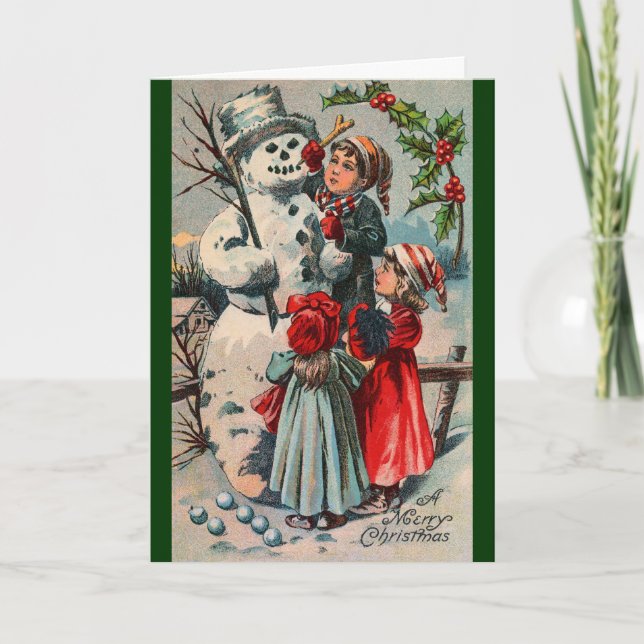 Vintage Snowman Weihnachtskarte Feiertagskarte (Vorderseite)