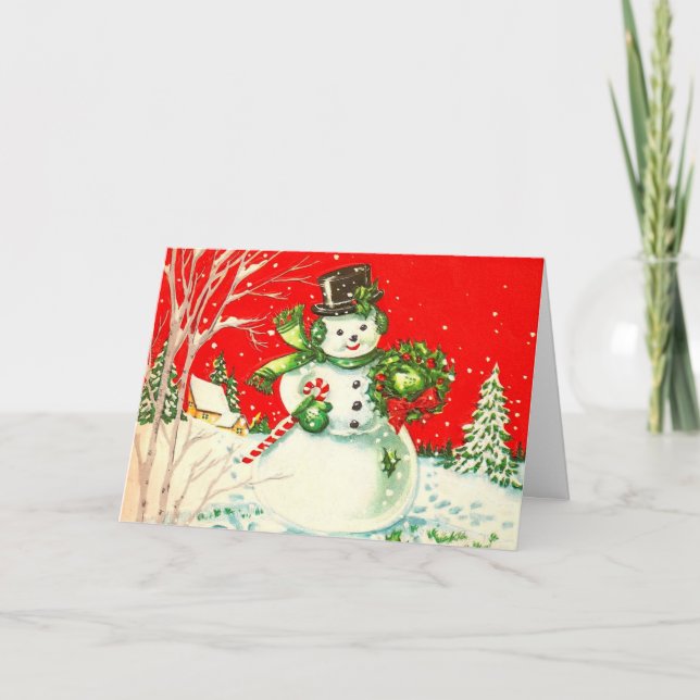 Vintage Snowman Weihnachtskarte Karte (Vorderseite)