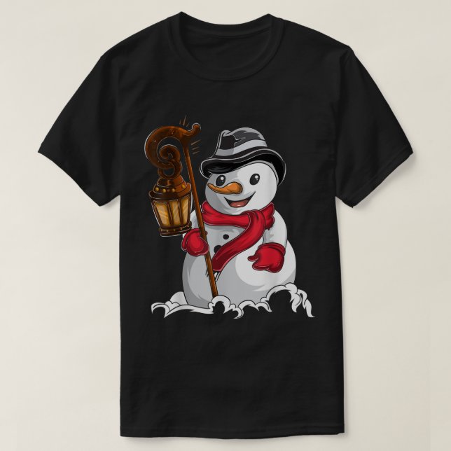 Vintage Snowman with Lantern Design T-Shirt (Design vorne)