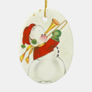 Vintage Snowmanweihnachtsovalverzierung Keramikornament