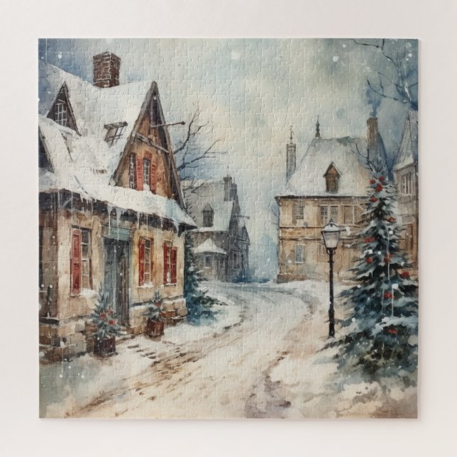 Vintage Snowy Street Scene Weihnachten der 1930er  (Vertikal)