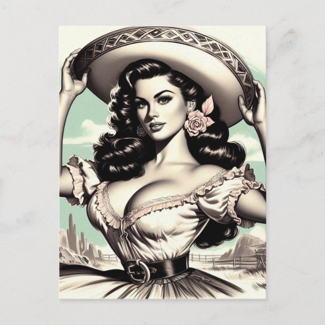 Vintage Sombrero Pin-up Postkarte (Vorderseite)