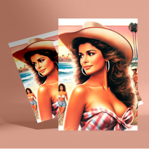 Vintage Sommer Cowgirl Postkarte