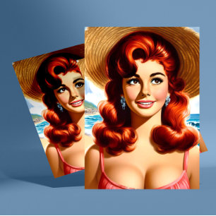 Vintage Sommer Pin-up Postkarte