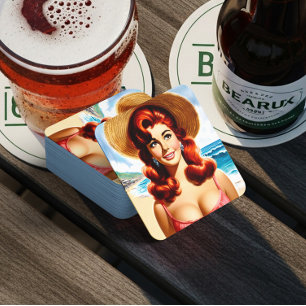 Vintage Sommer Pin-up Rechteckiger Pappuntersetzer