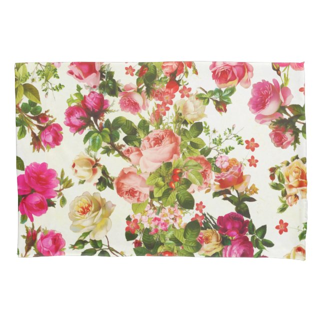 Vintage Sommer-Rosa-Rose-Peongs-Blume Kissenbezug (Vorderseite)