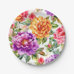 Vintage-Sommerblüten-Aquarell-Blumen Pappteller