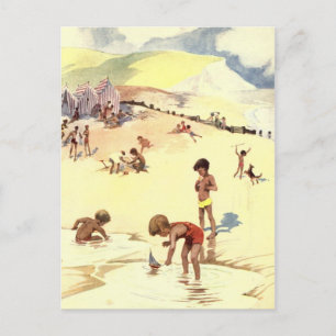 Vintage Sommerferien am Strand Postkarte