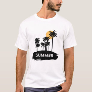 Vintage-Sommerpalmen-Silhouette Strand-Grafik T-Shirt