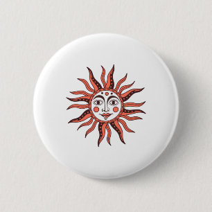 Vintage-Sonne im Stil des Zirkuskarnevals Sticker Button