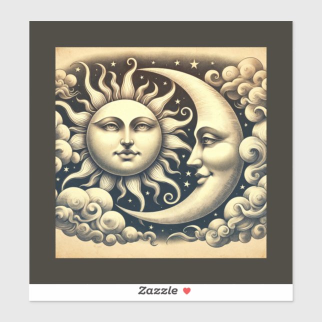 Vintage Sonne & Mond Aufkleber (Blatt)