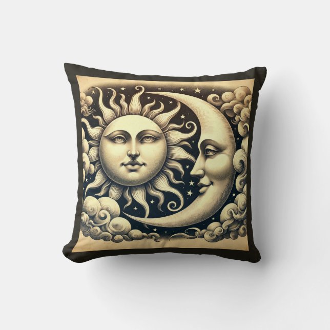 Vintage Sonne & Mond Kissen (Vorderseite)