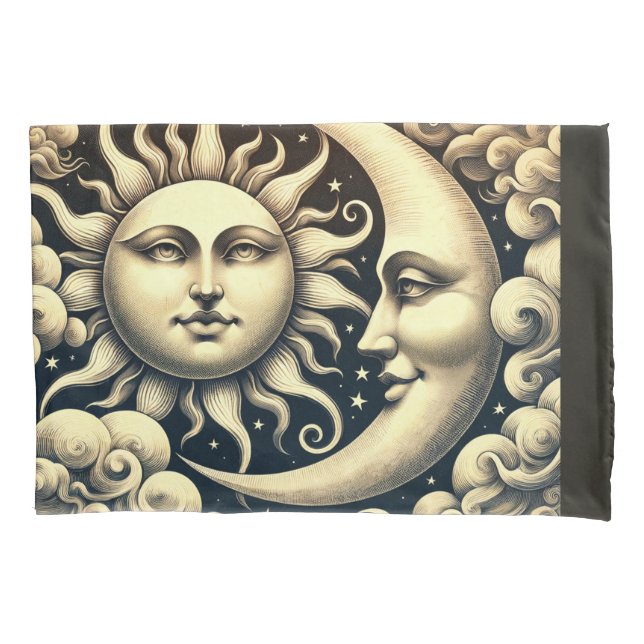 Vintage Sonne & Mond Kissenbezug (Vorderseite)