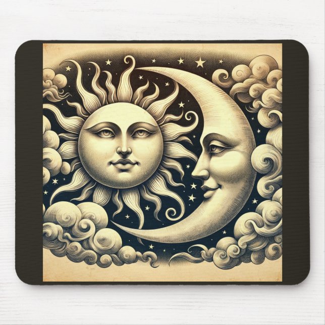 Vintage Sonne & Mond Mousepad (Vorne)