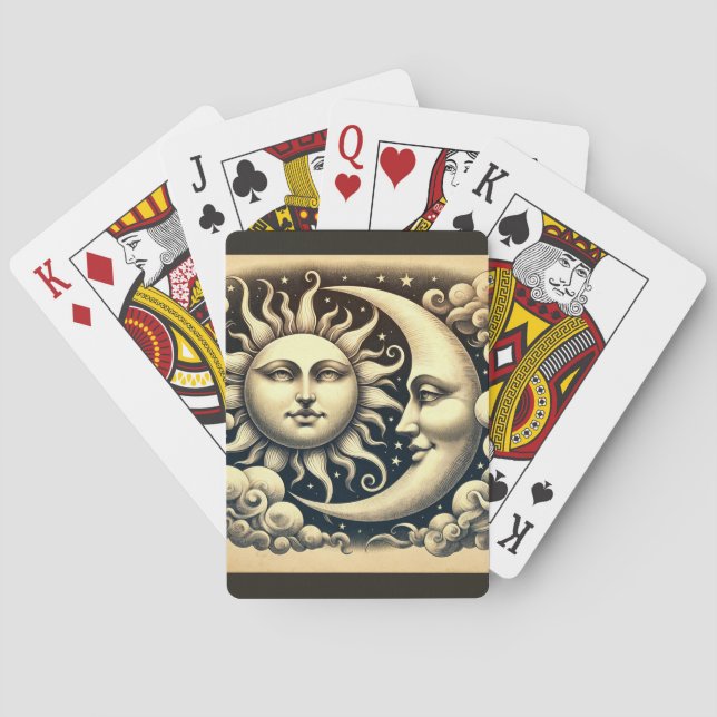 Vintage Sonne & Mond Spielkarten (Rückseite)