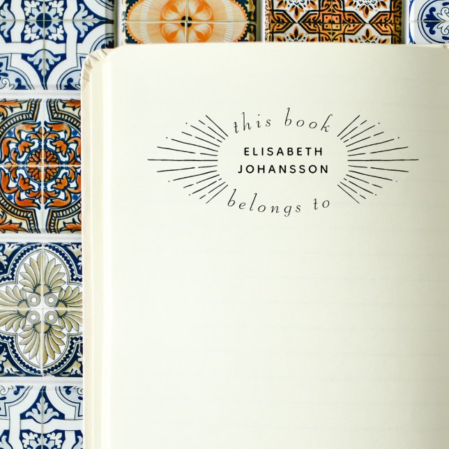 Vintage Sonne strahlt elegant aus dem Bibliothekbu Gummistempel (Von Creator hochgeladen)