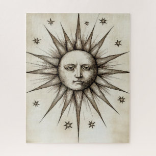 Vintage Sonnen-Gesicht - Retro-Stichillustration