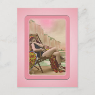 Vintage-Sonnenanbeter-Strand-Babes-Postkarte Postkarte