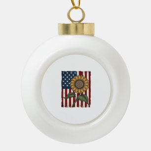 Vintage-Sonnenblume-amerikanische Flagge Keramik Kugel-Ornament