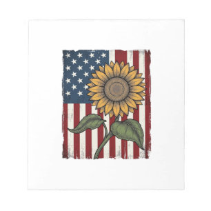 Vintage-Sonnenblume-amerikanische-Flagge Notizblock