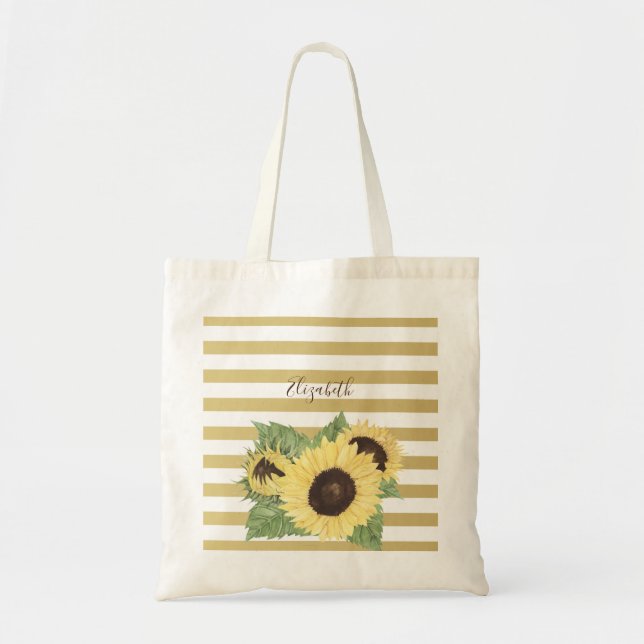 Vintage Sonnenblume an Streifen Tragetasche (Vorne)