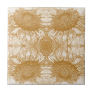 Vintage-Sonnenblume Art Nouveau Gold Symmetrisch Fliese